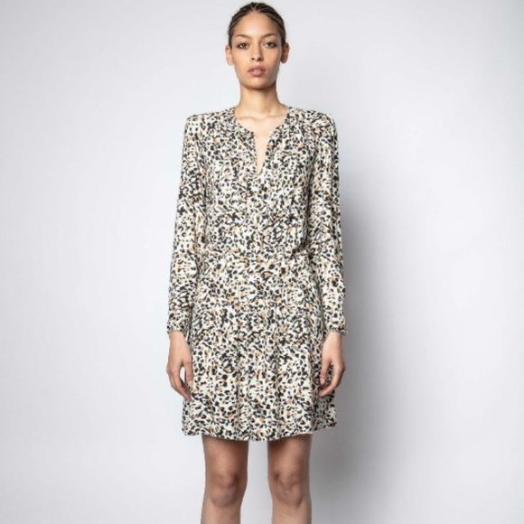Zadig & Voltaire Remus Leo leopard long sleeve button down mini dress Size Small - Picture 1 of 6
